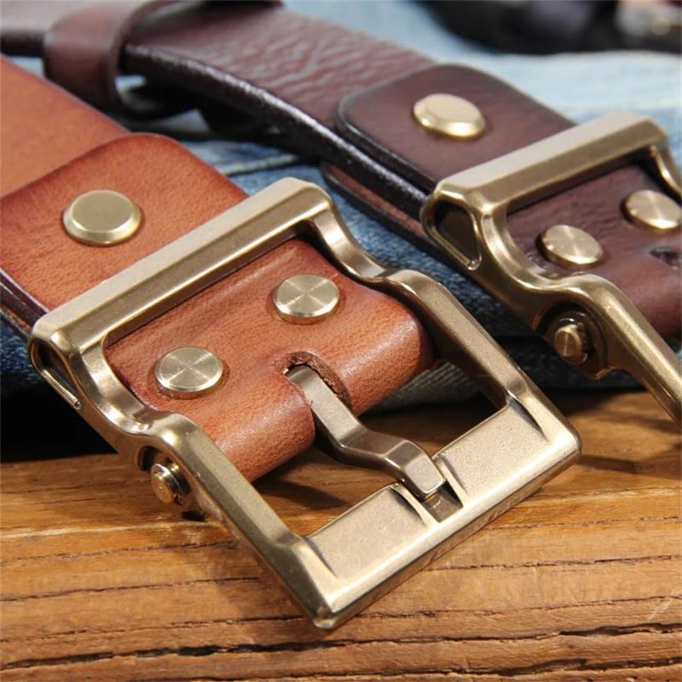 Men Retro Rock Style Brass Pin Buckle Casual Leather Belt Vintage Handmade Jeans Soft Belt2
