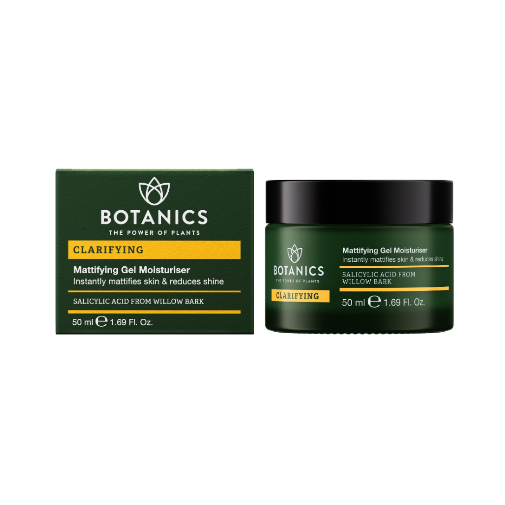 Botanics Clarifying Gel Moisturizer - Mattifying Facial Moisturizer with Salicylic Acid from Willow Bark - Reduces Shine & Improves Skin Texture -