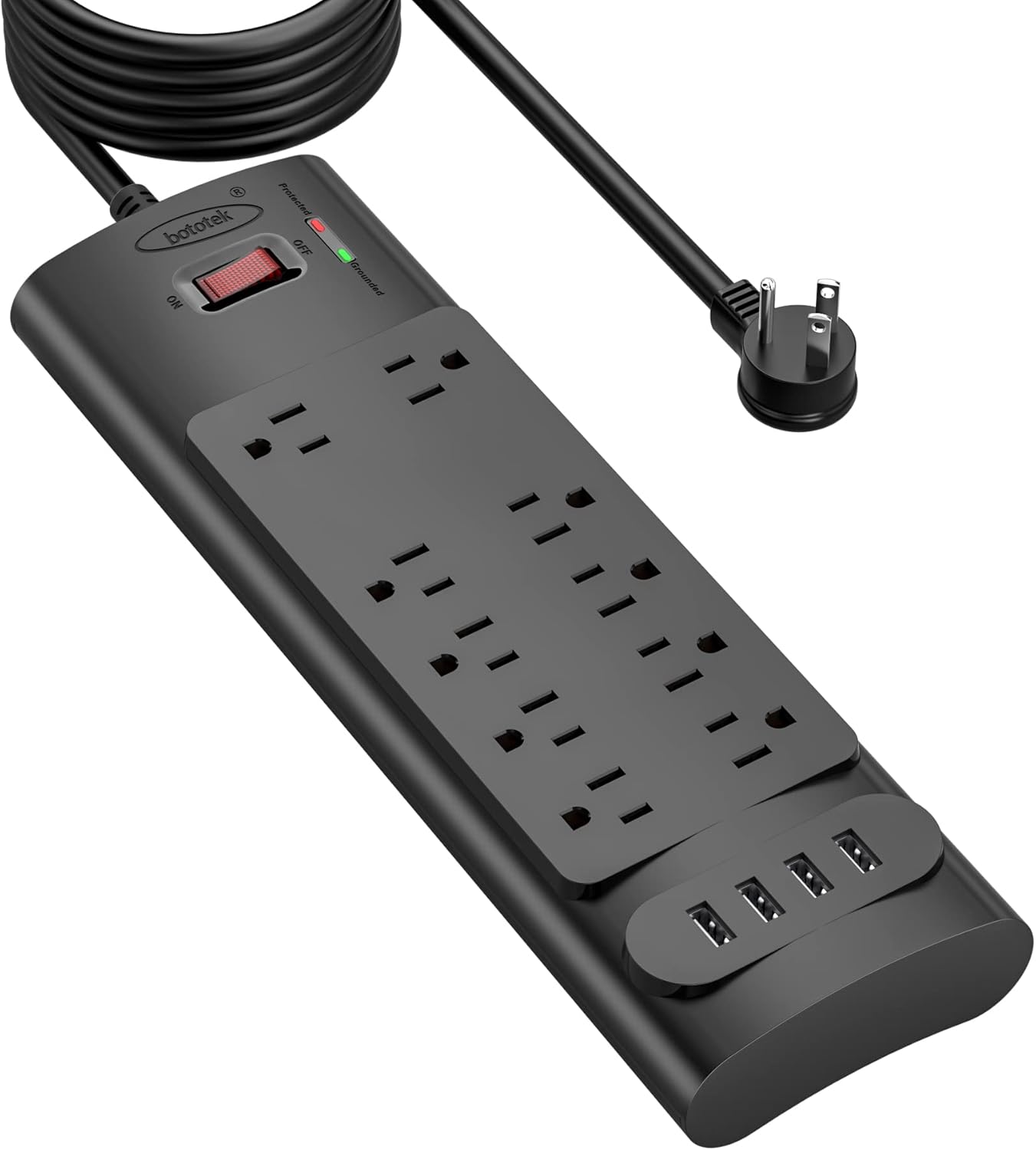 Power Strip, Bototek 10ft Surge Protector with 10 AC Outlets and 4 USB Ports,1875W/15A, 2100 Joules, 10 Feet Flat Plug Long Extension Cord for Home, Office, Dorm Essentials