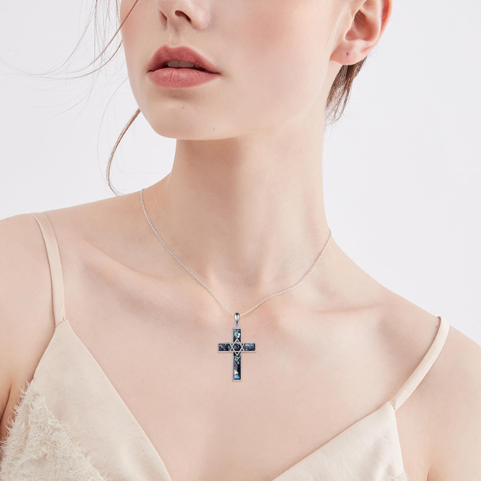 VONALA Collana con ciondolo a forma di stella di David, in argento Sterling 925, con ciondolo a forma di croce, idea regalo per donne, uomini, compleanni, Natale, 21.4mm*36.8mm, Argento sterling,