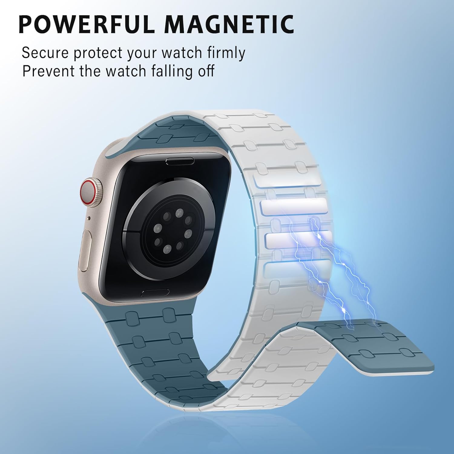 Compatible with Apple Watch Band 49mm 46mm 45mm 44mm 42mm 41mm 40mm 38mm, Silicone Magnetic Adjustable Loop Strap for iWatch Ultra 3/2/1 SE3 Series 11 10 9 8 7 6-1 (42/41/40/38, Gray Blue) - Image 3