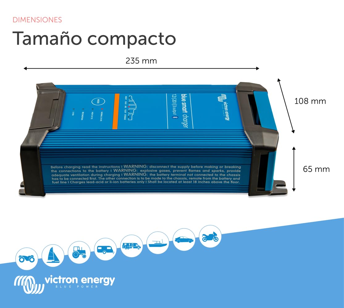 Victron Energy Blue Smart IP22 12-Voltios 20 amperios 230V, Cargador de Batería de 3 Salidas CEE 7/7, Bluetooth