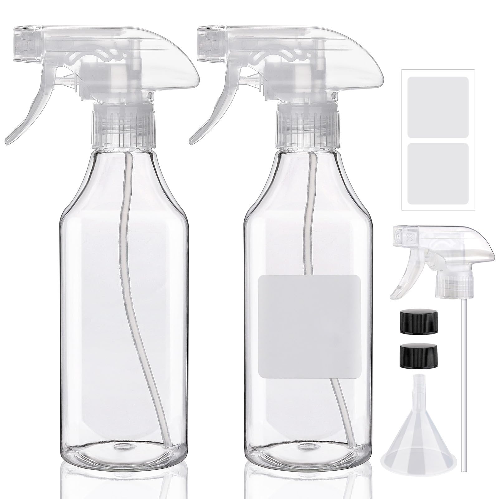 Hethyo Spray Bottles 16.9oz 2 Pack Plastic Empty Spray Bottle for Hair Mist/Stream Spraying Heavy Duty Square Water Spray Bottles for Cleaning