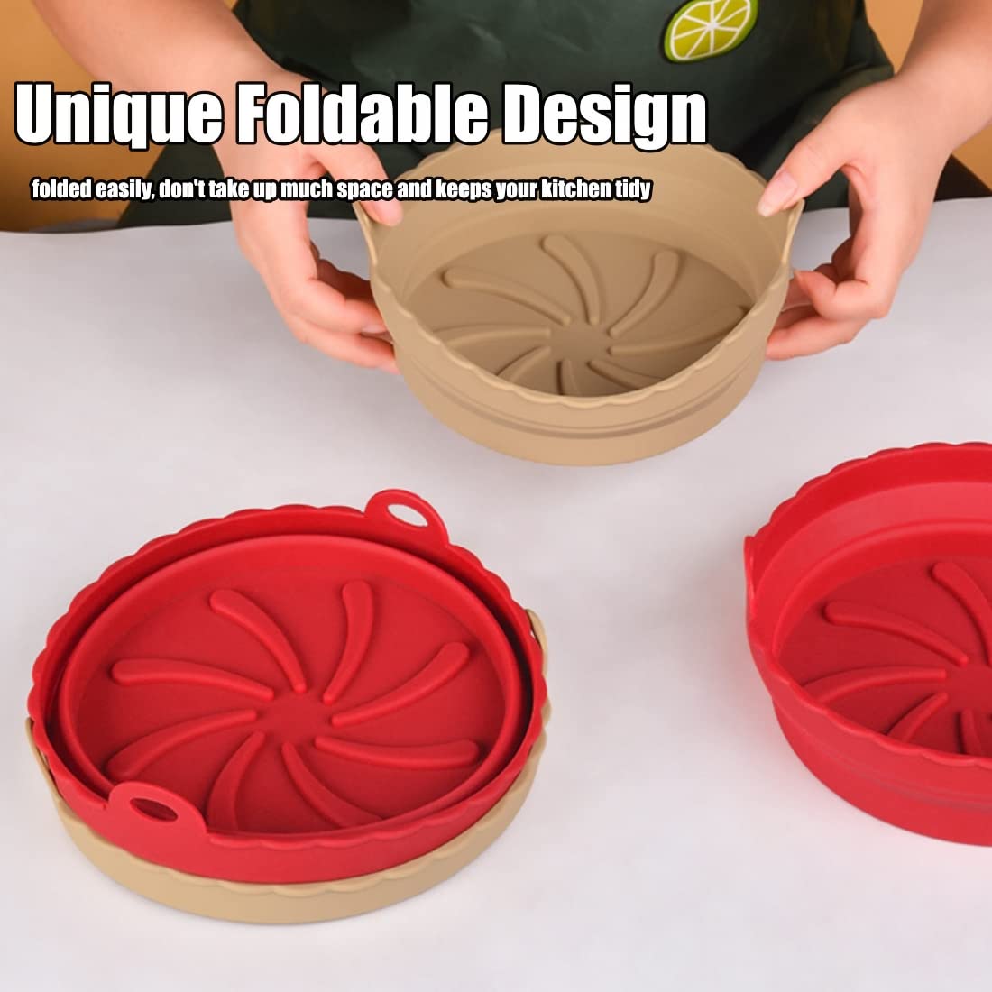 2packs Silicone Air Fryer Liner,7.87in Reusable Round Air Fryer Pot,Foldable Silicone Air Fryer Basket,Food Safe Micro-oven Accessories