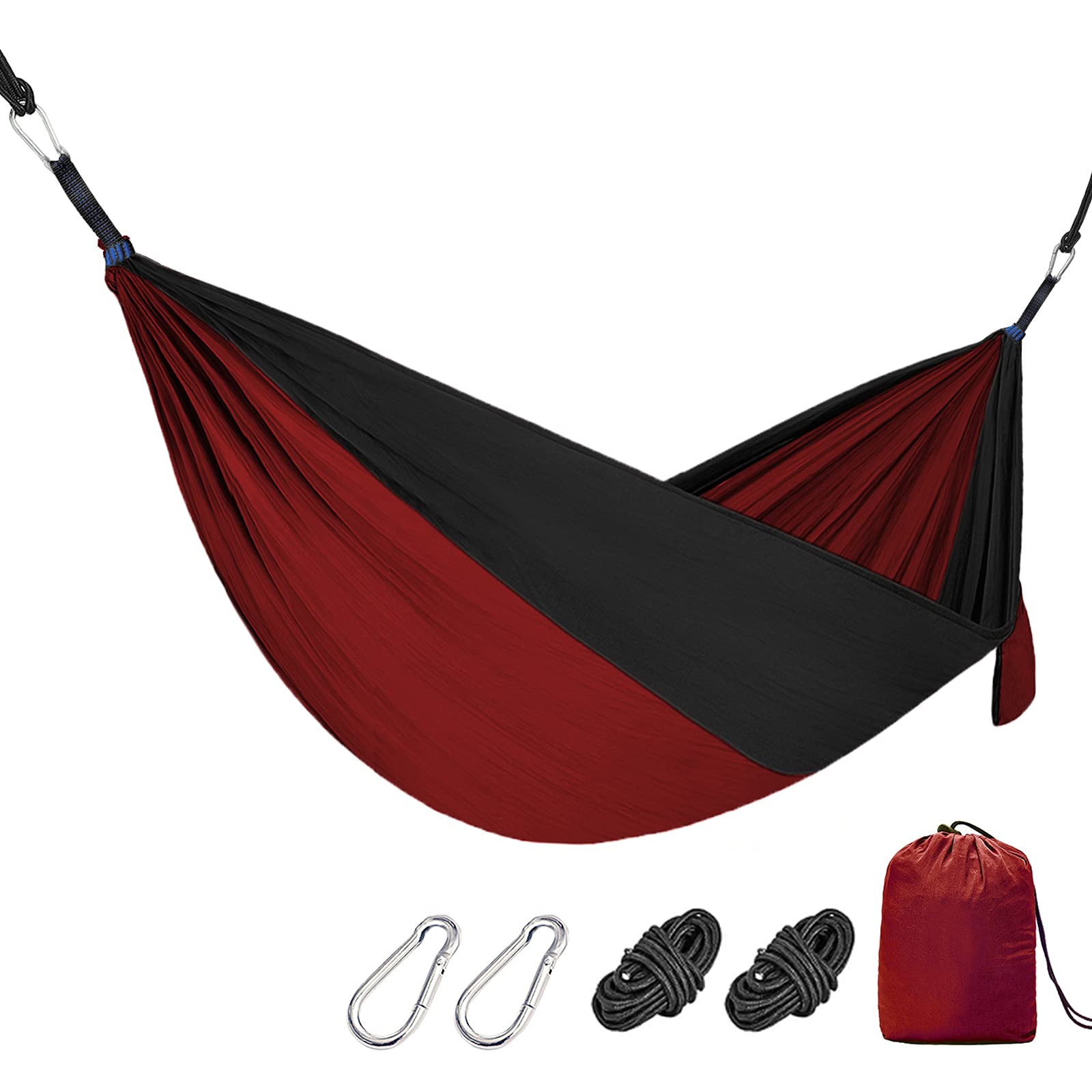 Camping Hammock Double & Single with 2 Tree Straps, Portable Hammocks Lightweight Nylon Parachute Hammocks for Backpacking, Travel, Beach, Camping, Hiking, Backyard (Red) - Red