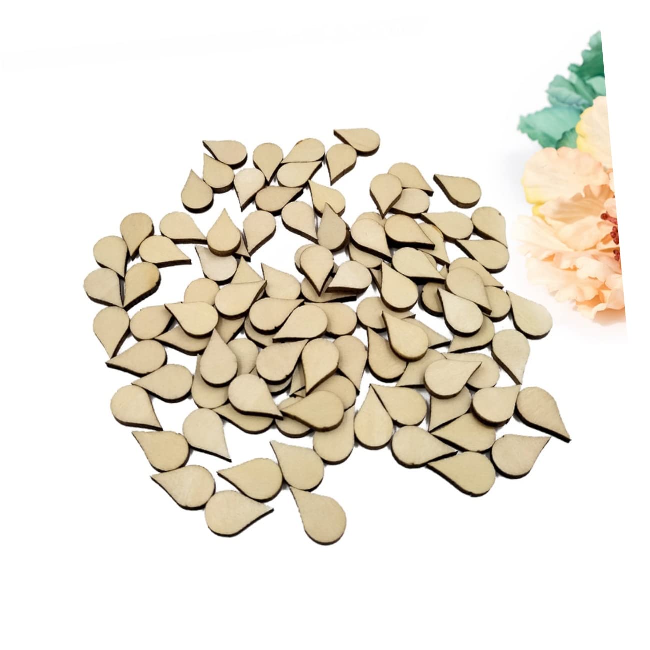 CORHAD 100pcs Natural Water Drop Shape Wood Pieces DIY Handmade Decorations for Home