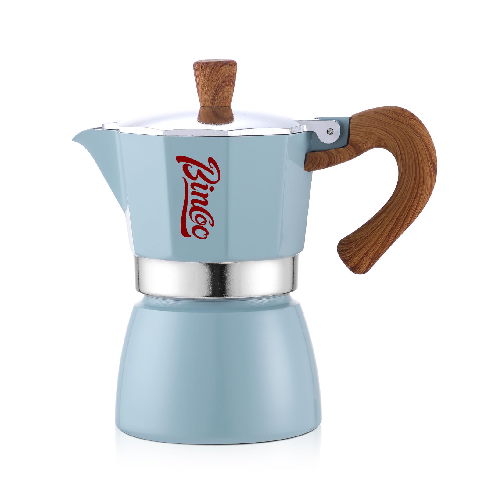 Bincoo Espresso Maker Stovetop, Moka Pot 3 Cups, Espresso Pot Classic Italian Coffee Maker,Single Safety Valve (Blue, 3 Cup)