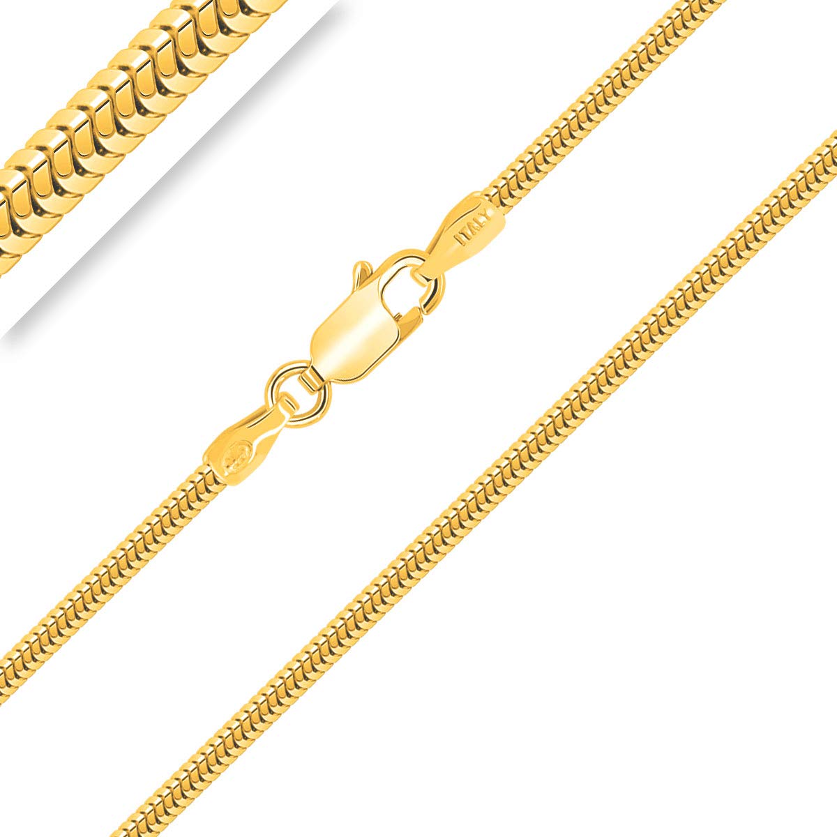Planetys - Schlangenkette Silber 925/1000 vergoldet 18 Karat Gelbgold Breite 2 mm 40-45-50-55-60-65-70 cm
