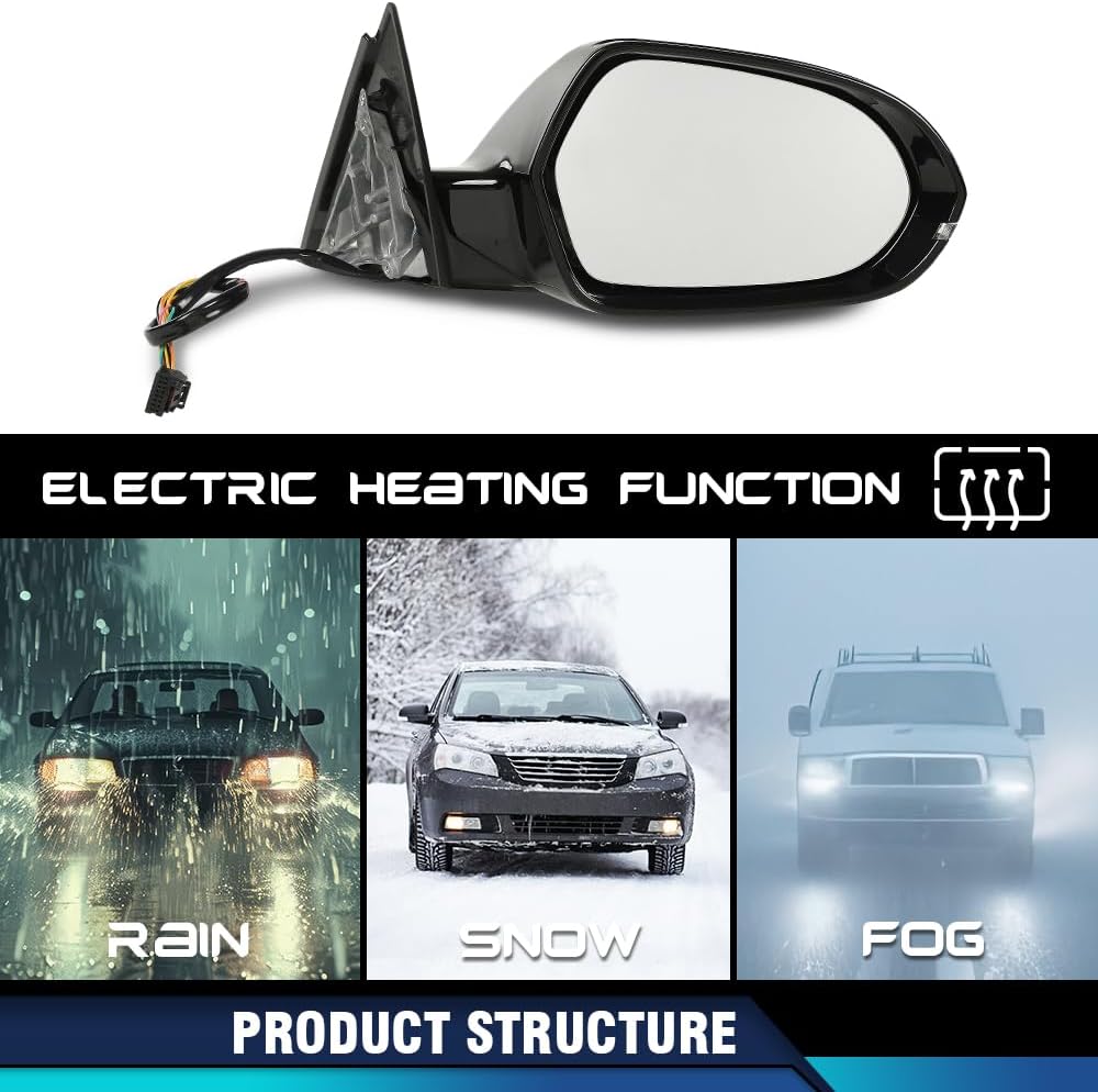 PIT66 Passenger Right Side Mirror Compatible with 2012-2018 Audi A6 Premium/Fit 2013-2018 Audi S6 128-64021R, 4G1857410, 4G185750, 4G08575, 4G1857410BE01C, 4GD857410C Black