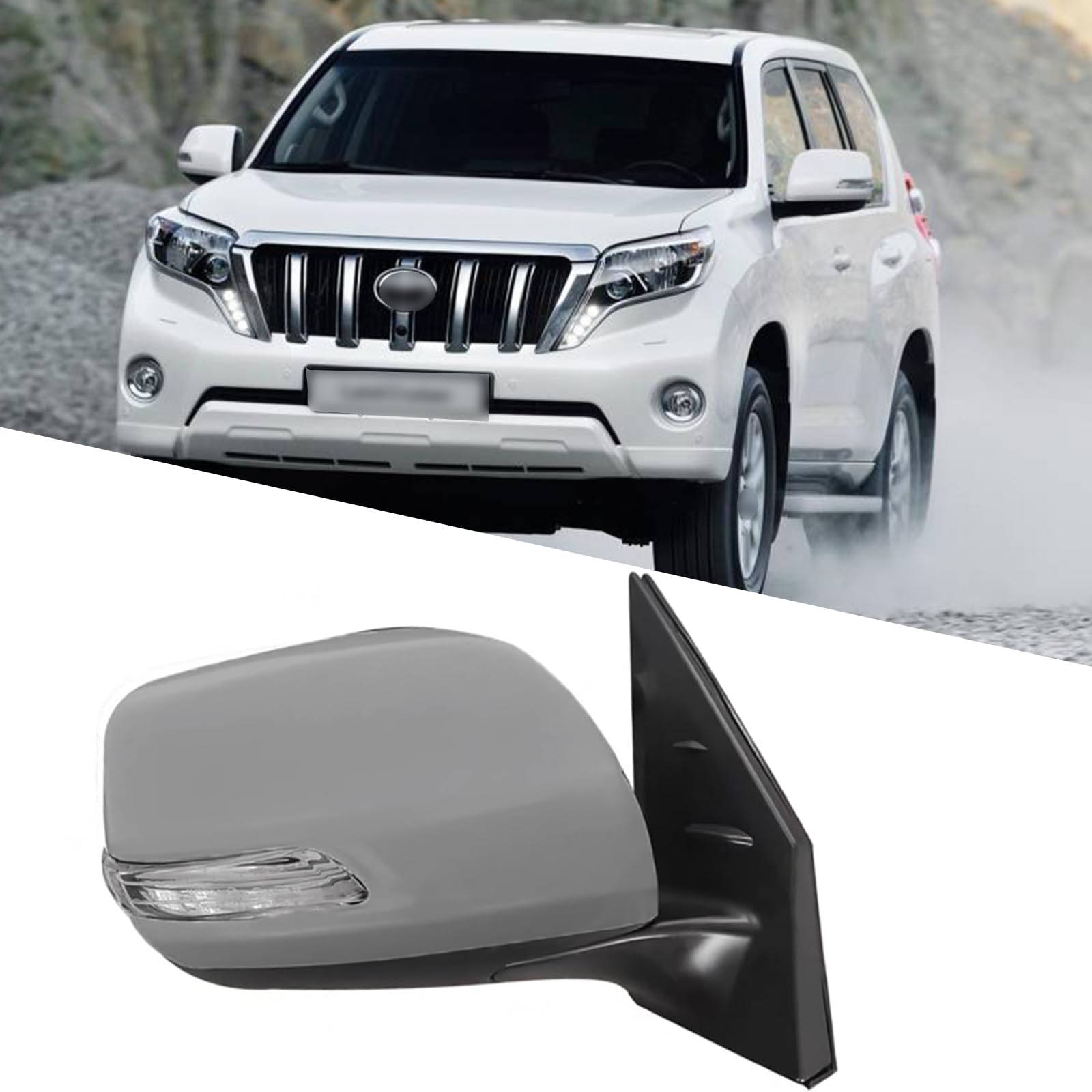 Passenger Side Mirror Fit for 2012-2016 Toyota Land Cruiser Prado LC200 Side Mirror Replacement Side Mirror Assembly Rear View Mirror Accessories Side View Mirror Turn Light, Electric Adjustment