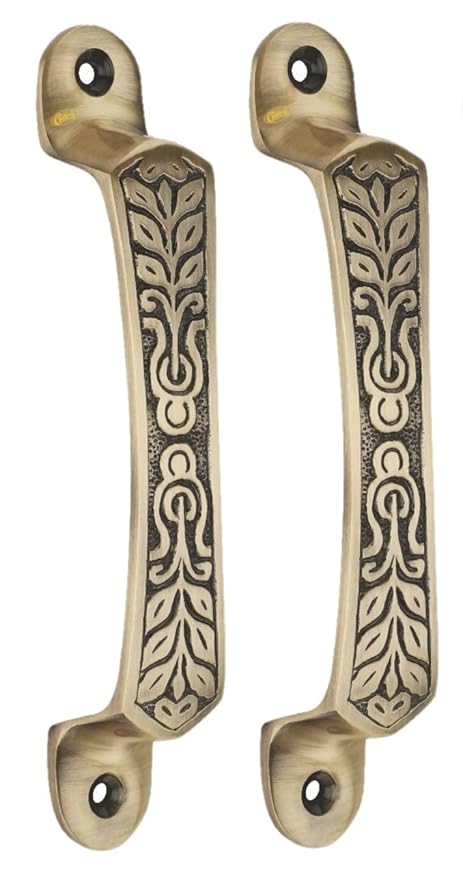 Chitra Carving Series Brass Door/Cabinet/Drawer Handles Pack of 2 (Antique Brass, 6 Inch)