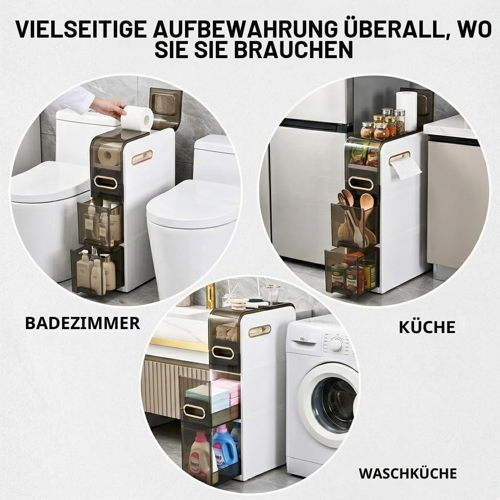 4-Stöckiger Schmales Regal Badezimmer,Schmaler Badezimmerschrank mit Rollen und Schubladen für Enge Räume, Bad, Küche, Waschküche, 15 * 36 * 78,5 cm