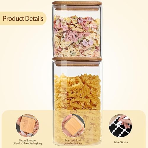 Miniatura 3 de Tarros de almacenamiento de vidrio con tapa hermética de bambú, recipientes de almacenamiento de alimentos de vidrio de 40 onzas y 27 onzas,