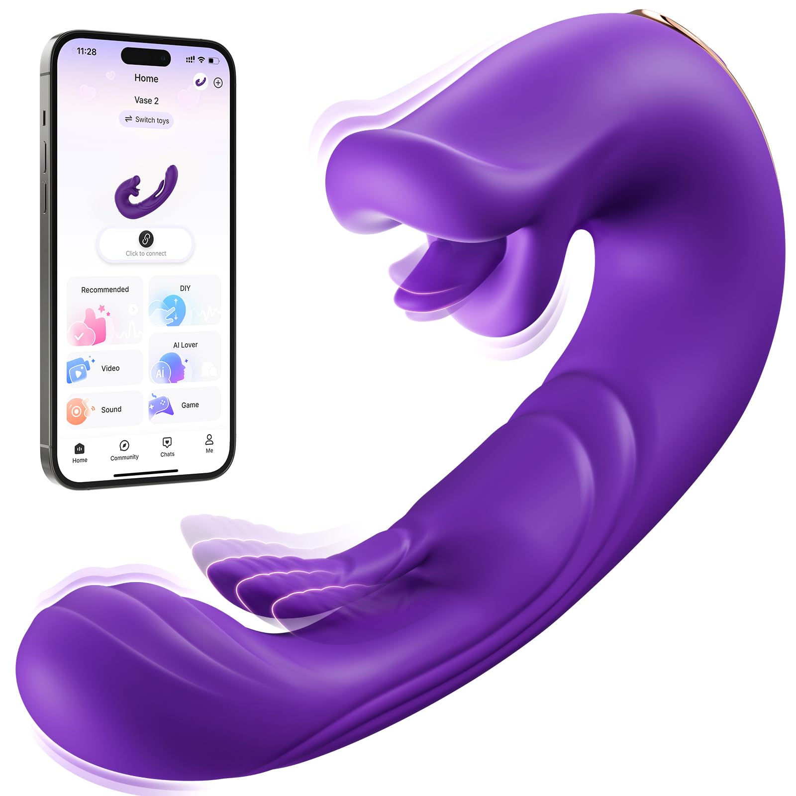 Vibrator Adult Sex Toys for Women - Sovokn 5IN1 Mouth Sucking Vibrator Rose Sex Toy, 10 Tongue Licking, 3 Auto & 1 Manual Sucking Adult Toys New APP, Clit Nipple Vibrators Female Couple Sex Toy, Black: Plum