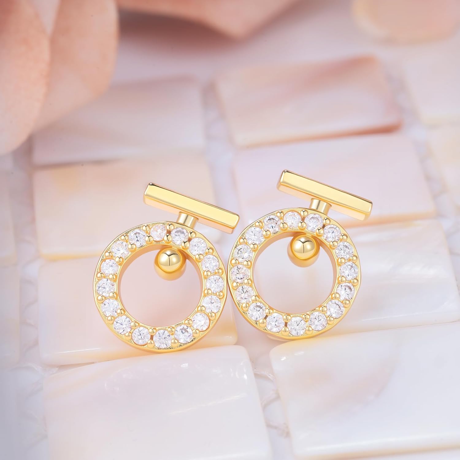 Sterling Silver Circle Stud Earrings - Shiny Cubic Zirconia Hypoallergenic CZ Circle-Shaped Minimalist Jewelry Fashion Gifts for Mom Wife - Image 2