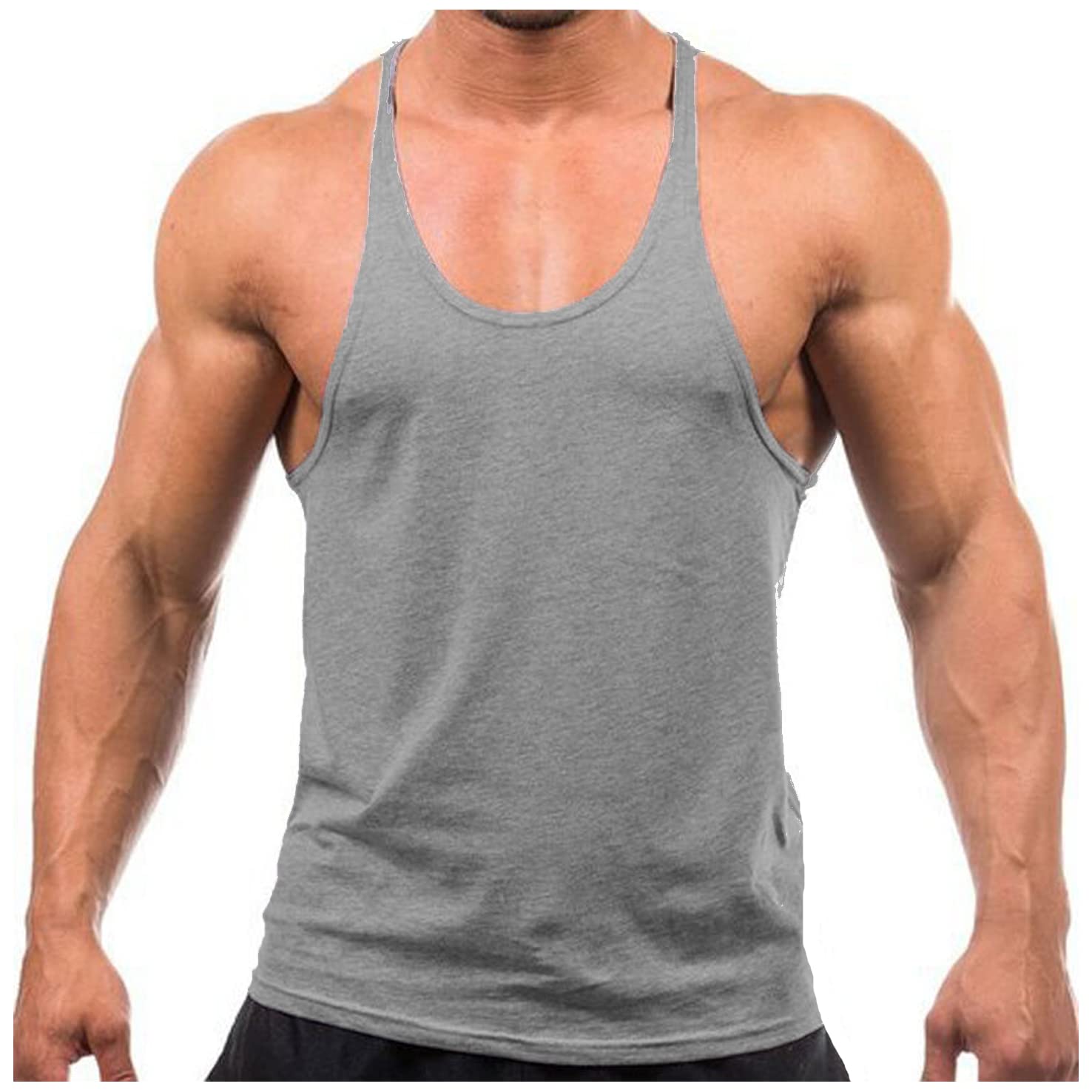 Crown Designs Plain Colour Bodybuilding Weight-Training Sports Stringer Vest Top with Y Back Racerback Fit for Men & Teens - Grey/Medium