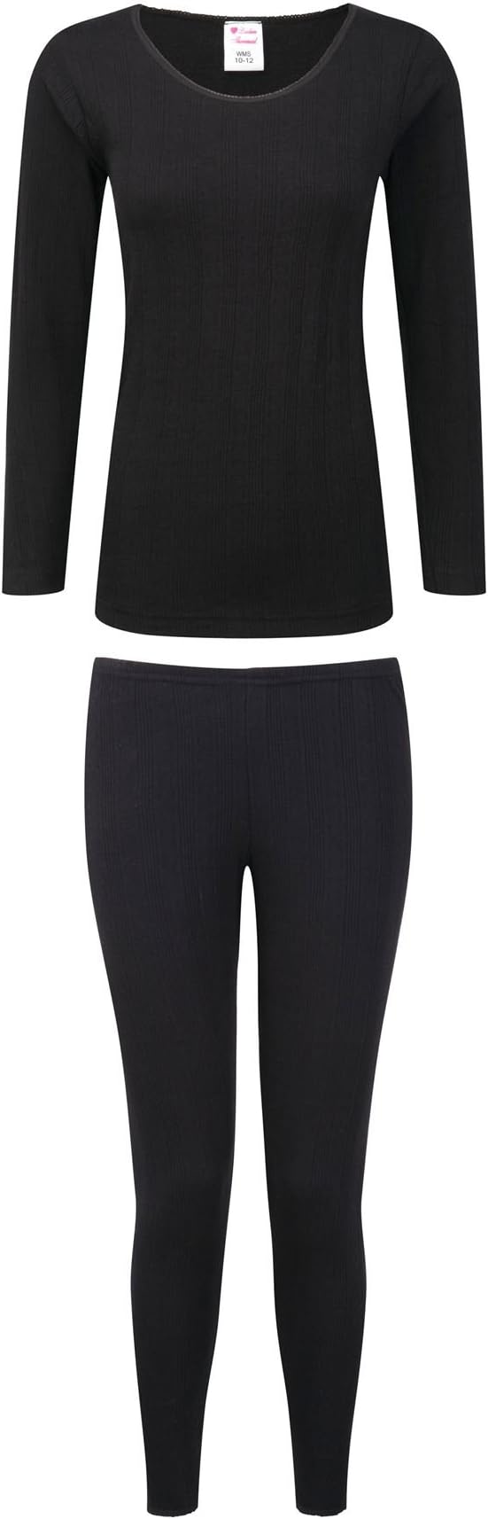Heatwave® Ladies Thermal Long Sleeve Top & Pants Set, Baselayer Underwear Set, Black White, Size 10-24
