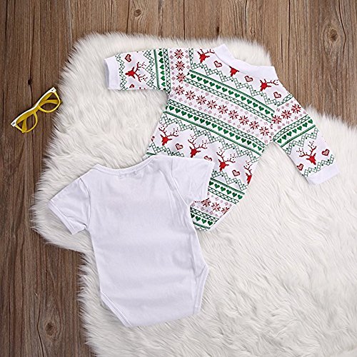 2Pcs Christmas Baby Boy Girls Deer Snowflake Coat+Bowtie White Short Sleeve Romper Playsuit Set (0-3Months, White) #TOP6