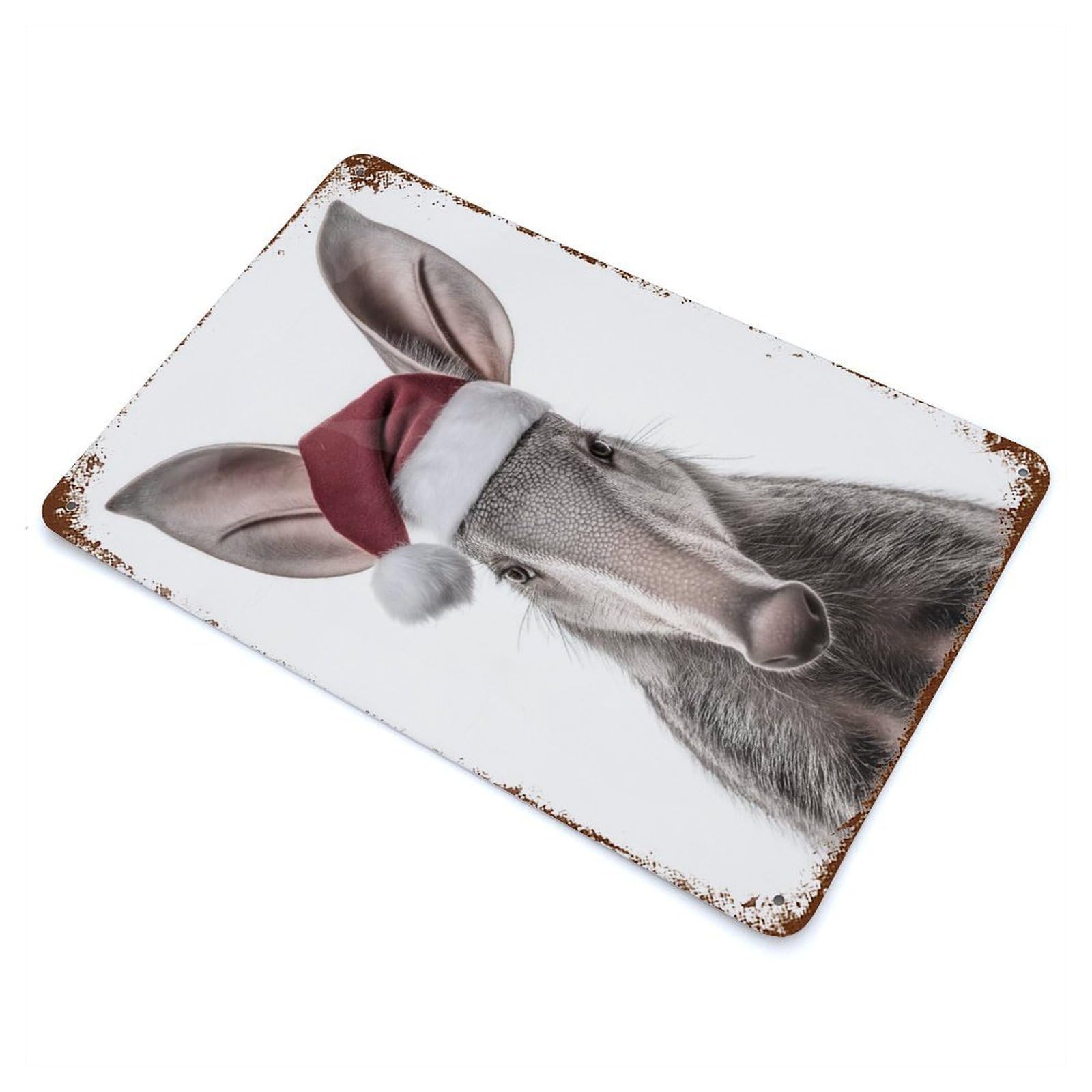 Aardvark Christmas Portrait 11.8"x7.9" Aged Metal Wall Plaque, Novelty Wall Decor for Shed, Workshop And Garage Wall Decor