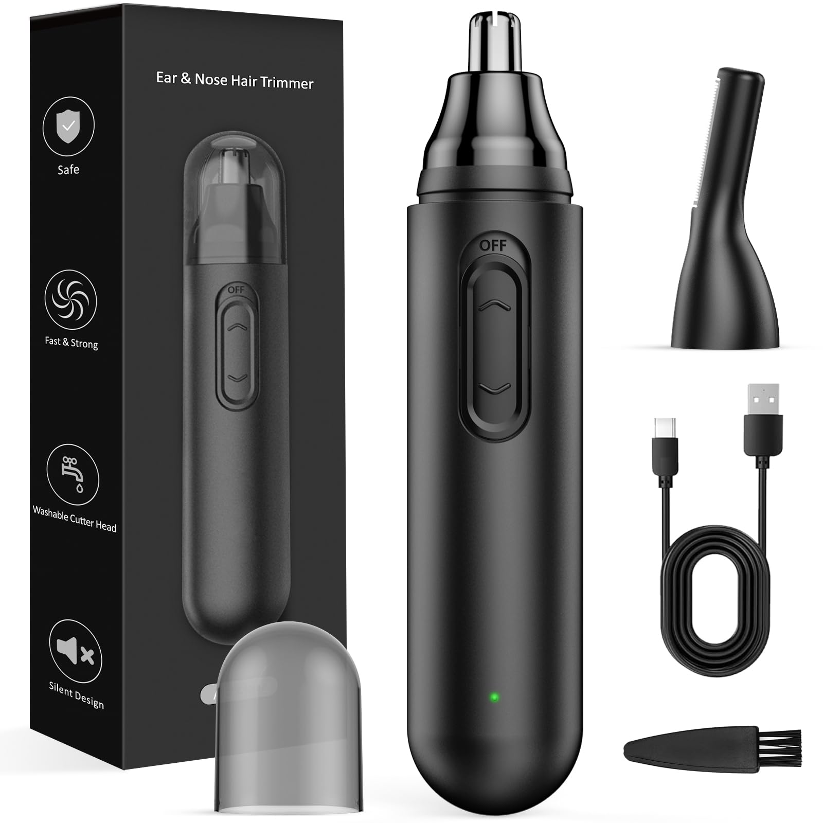 Nose Hair Trimmer for Men Rechargeable 2024 Painless Rechargeable Nose Hair Trimmer IPX7 Waterproof Dual Edge Blades Eyebrow