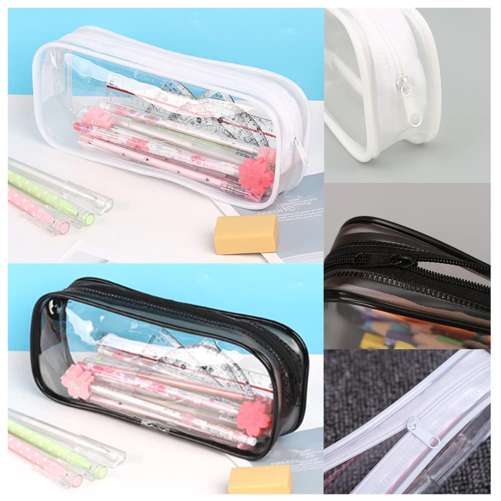 Wanfoou Clear Pencil Case,8 Pack Clear PVC Pencil Case with Zipper,Portable Transparent Pencil Bag Makeup Pouch for Office Stationery and Travel Storage(Black, White) - Image 3