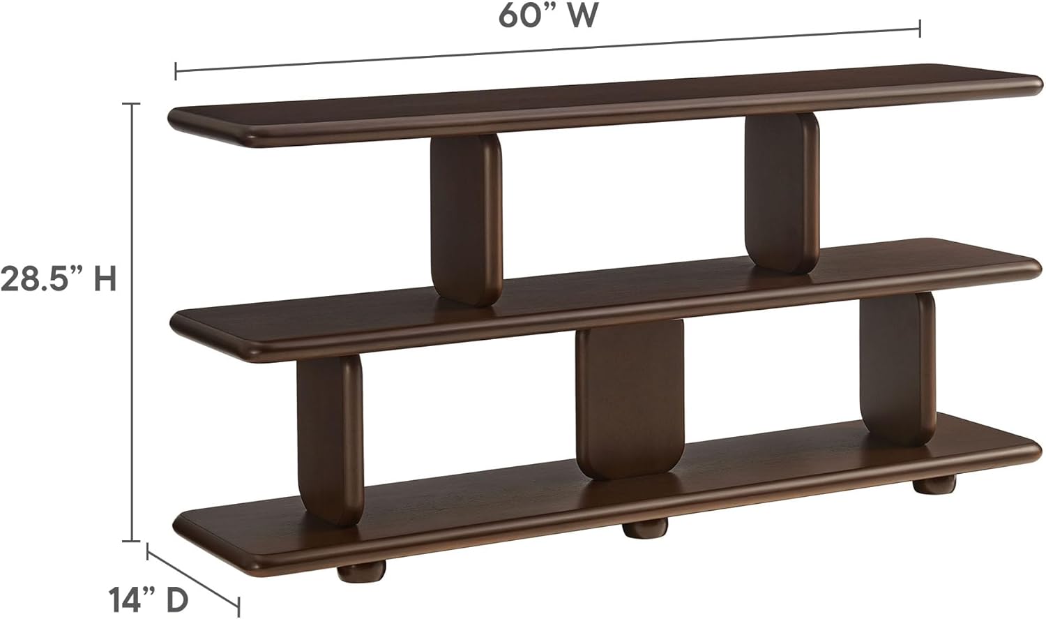 Modway Lyle Sculptural 2-Tier Bookshelf in Walnut – Sculptural Open Bookcase – Display Shelf for Living Room, Office, or Bedroom