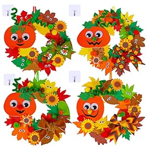 Winlyn 12 Sets Fall Craft Kits Kids Thanksgiving Halloween Pumpkin Crafts DIY Fall Foam Wreath Signs Decorations Art Sets Autumn Leaf Pumpkin Stickers Arts and Crafts for Kids Classroom Acitivities