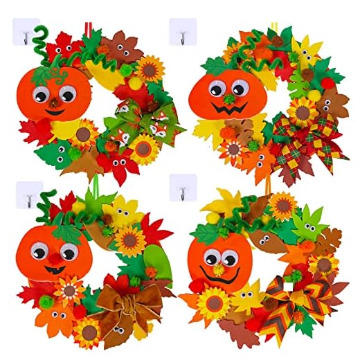 Winlyn 12 Sets Fall Craft Kits Kids Thanksgiving Halloween Pumpkin Crafts DIY Fall Foam Wreath Signs Decorations Art Sets Autumn Leaf Pumpkin Stickers Arts and Crafts for Kids Classroom Acitivities