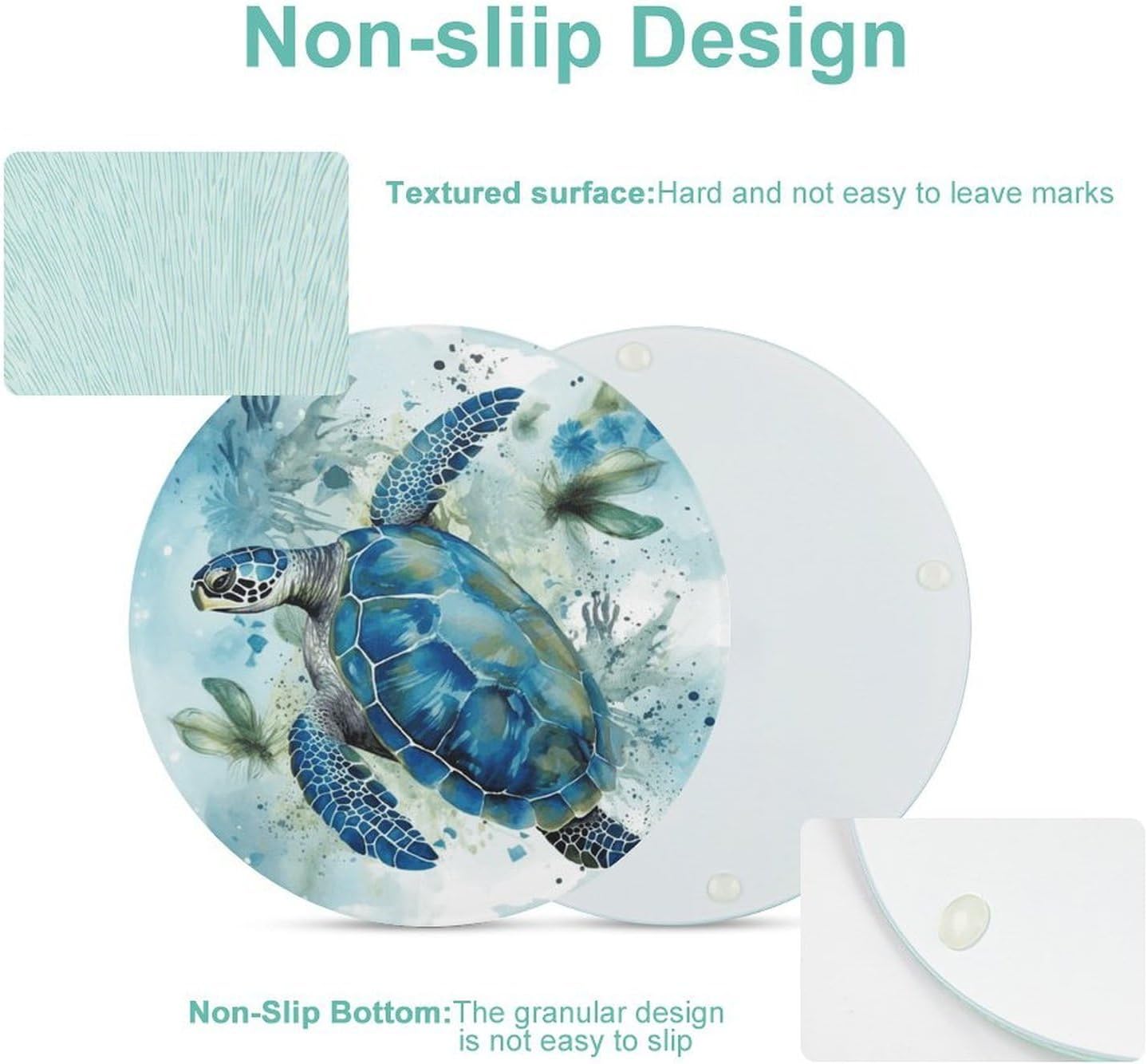 Sea Turtle-Blue Chopping Block Tempered Glass Cutting Board Mats Round Countertop Cutting Boards Small Charcuterie Boards Bar Cheese Board Snack Tray