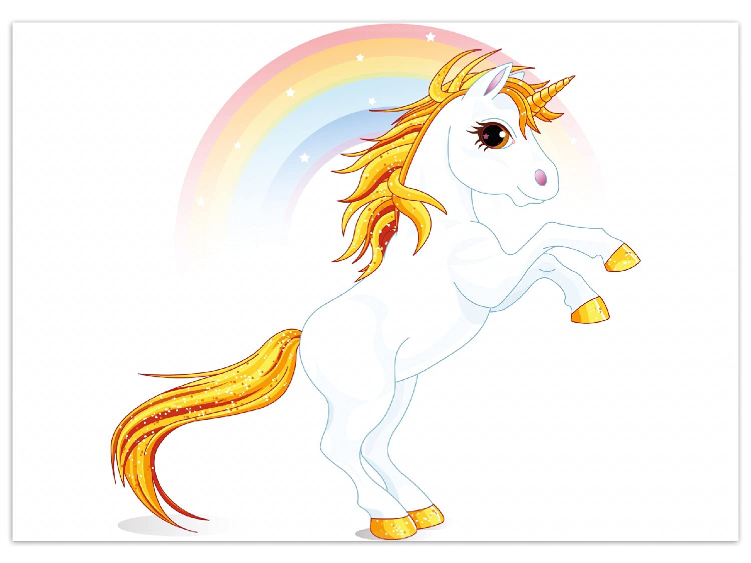 Wallario Rutschfester, Teppich mit Motiv - Fußmatte Weißes Einhorn vor einem Regenbogen, Größe 50 x 70 cm - flachgewebt