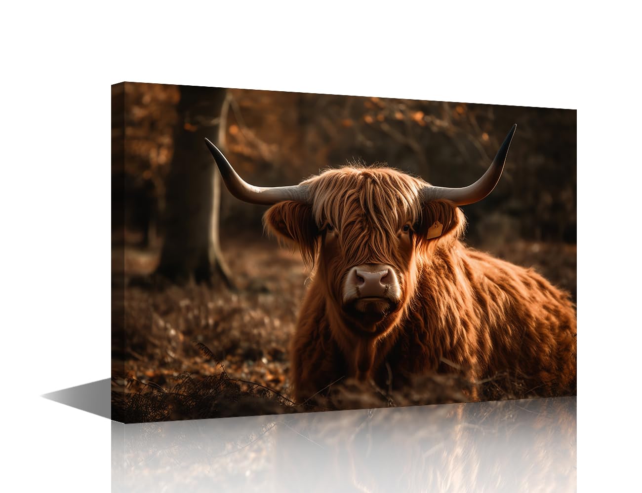 TISHIRON Big Size Cow Canvas Wall Art Western Illustrated Portrait of Highland Cattle Picture Painting Artwork Rustic Farmhouse Decorations Home Office Decor Ready to Hang 1 Panels (24" Wx36 H)