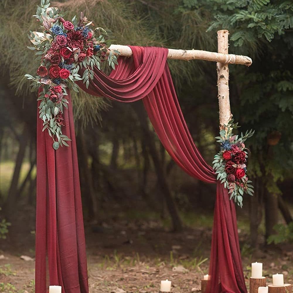 Hochzeitsbogen-Blumen-Set,4 Stück, Künstliche Blumenarrangements mit 2 Drapierten Stoffbögen, Blumengirlande für Hochzeitszeremonie und Empfang Dekoration (gemischt)