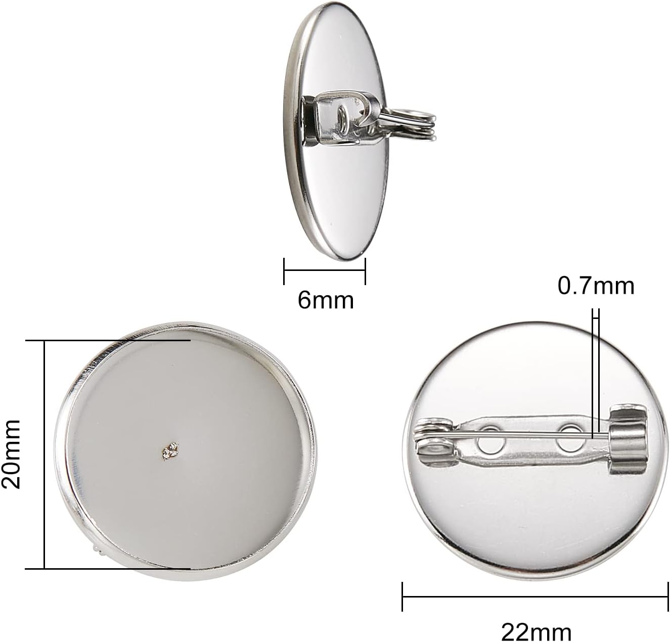 LiQunSweet 100Pcs 304 Stainless Steel Brooch Findings Back Bar Findings Flat Round for Jewelry Finding Making Craft Art DIY Project Replacement - 22mm