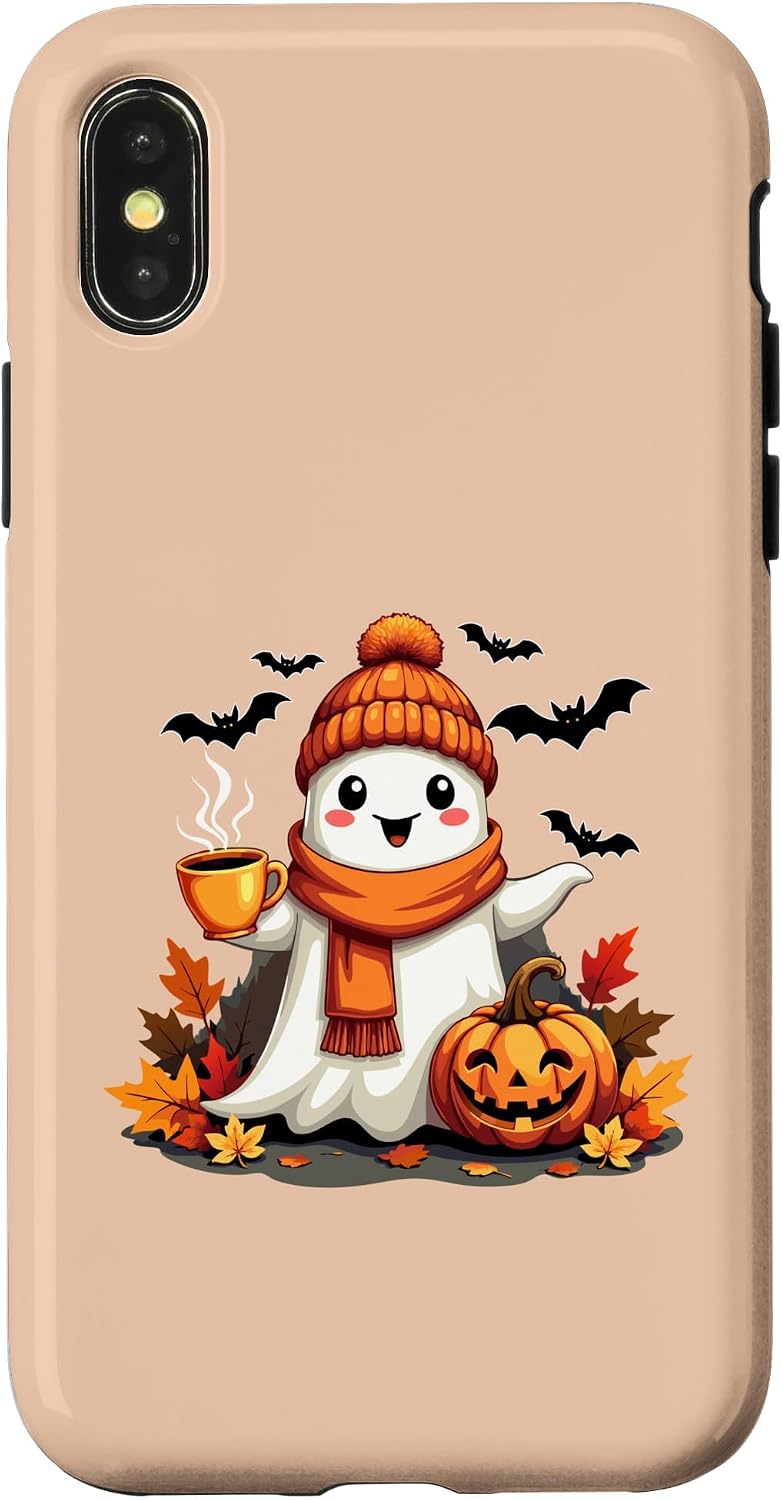 Funny Ghost Drinking Coffee Mug Halloween Ghost Coffee Lover Case for iPhone 16 Pro Max image 5