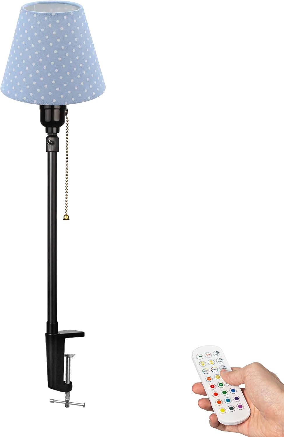 Kiven Cordless Clip-on Desk Lamp, Decorative Clamp Lamp with Remote Control, 1-Light Nightstand Lamp Adjustable Height for Bedside Desk Office Reading DZ0031-BL