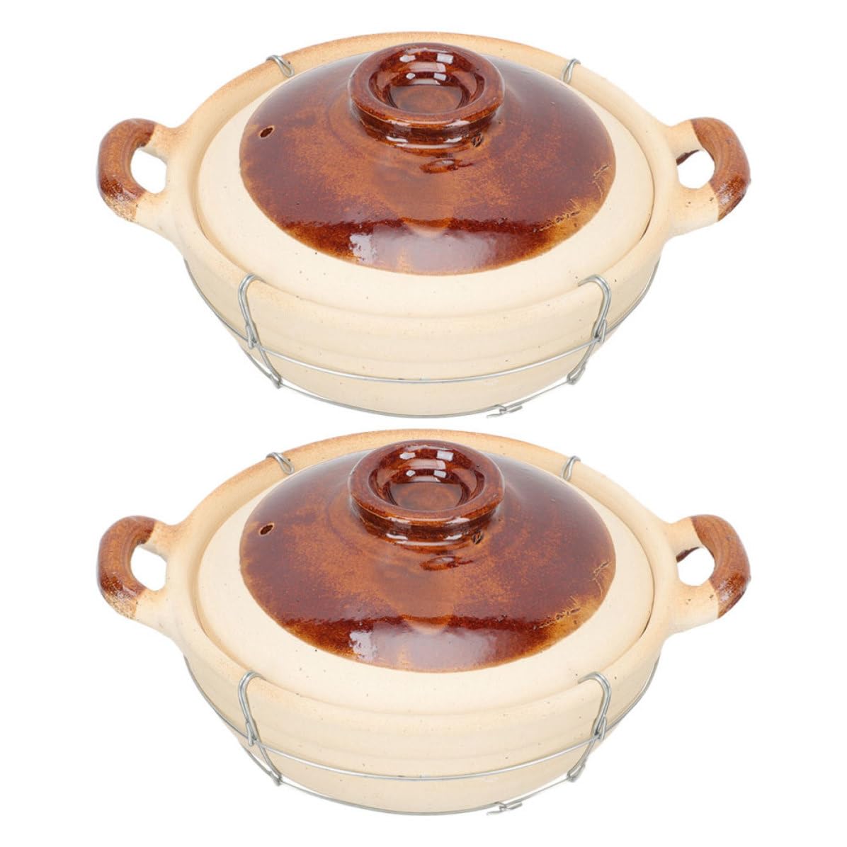 USHOBE Cacerola con Tapa de Arcilla para Guisos 0,5L, Juego de 2 Ollas Coreanas con Asa Ergonómica, Ideal para Cocinas en Casa y Preparación Individual