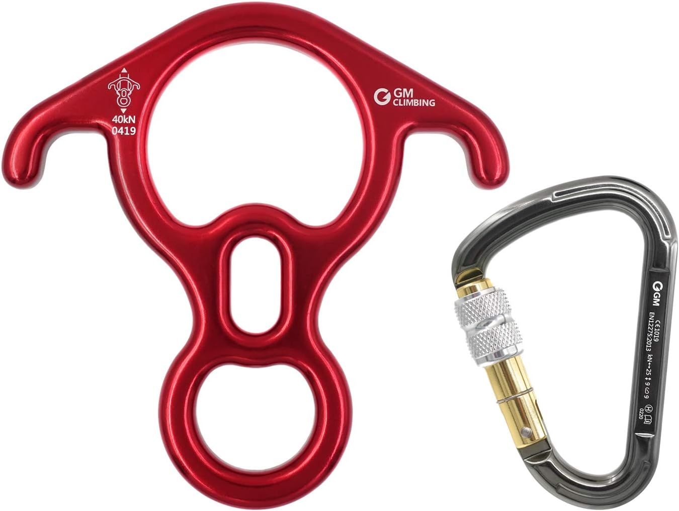 GM CLIMBING Kit 40kN Rescue Figure 8 Descender with Bent-Ear & 25kN HMS Locking Carabiner for Rappelling Belaying Rescue Aerial Dance