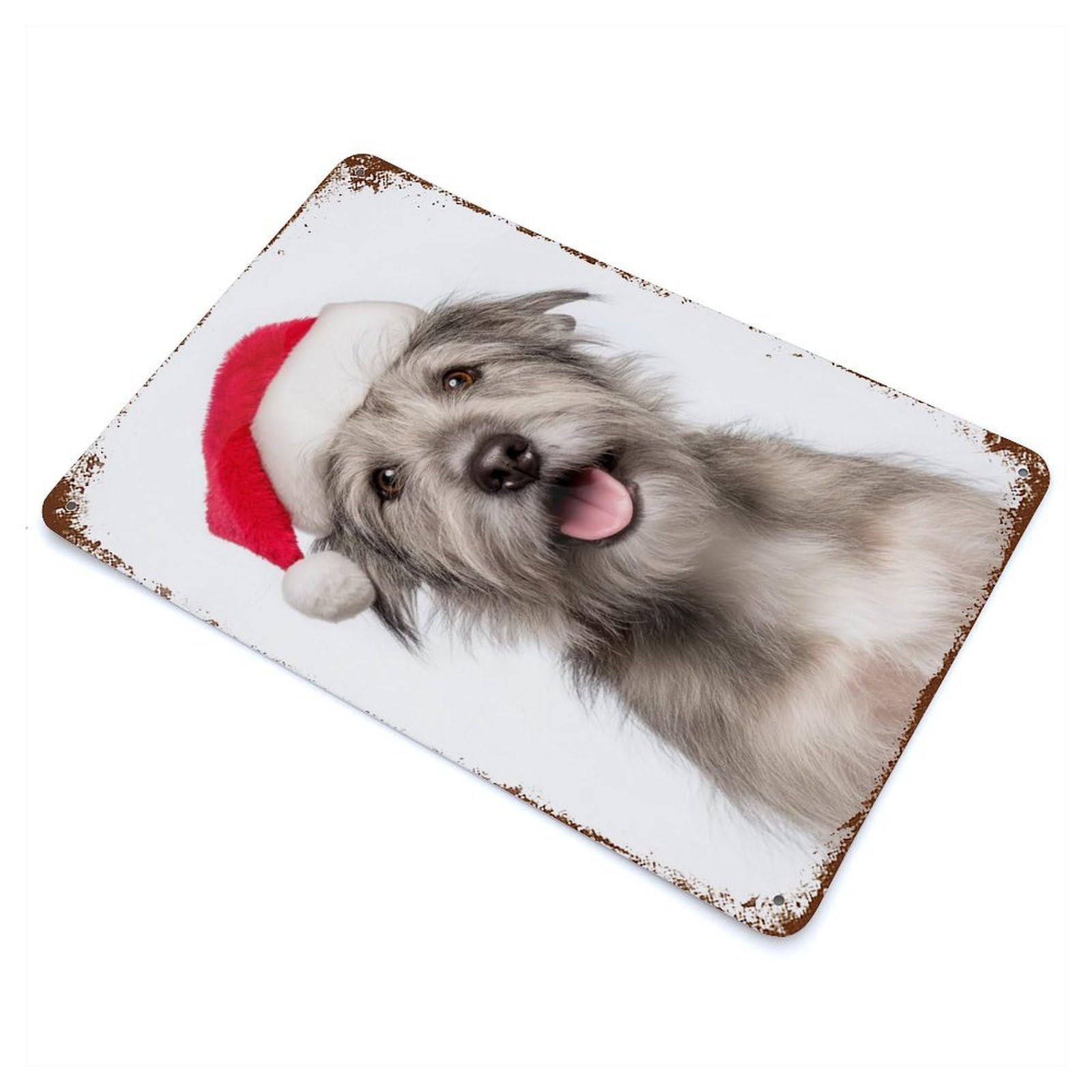 Glen of Imaal Terrier Dog with Santa Hat Rusty Metal Tin Sign 11.8"x7.9", Ideal for Farmhouse, Kitchen And Entryway Decor