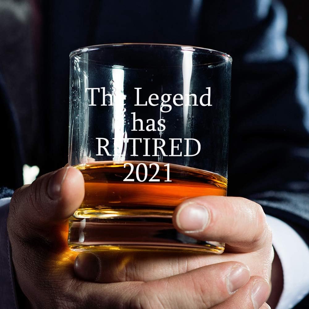 Chеареѕt 🛒 The Legend Has Retired Whiskey Glass - Funny Retirement Gag Idea for Women and Men – Gifts For Office Coworkers, Boss, Him, Her - 11oz Bourbon Scotch Glasses