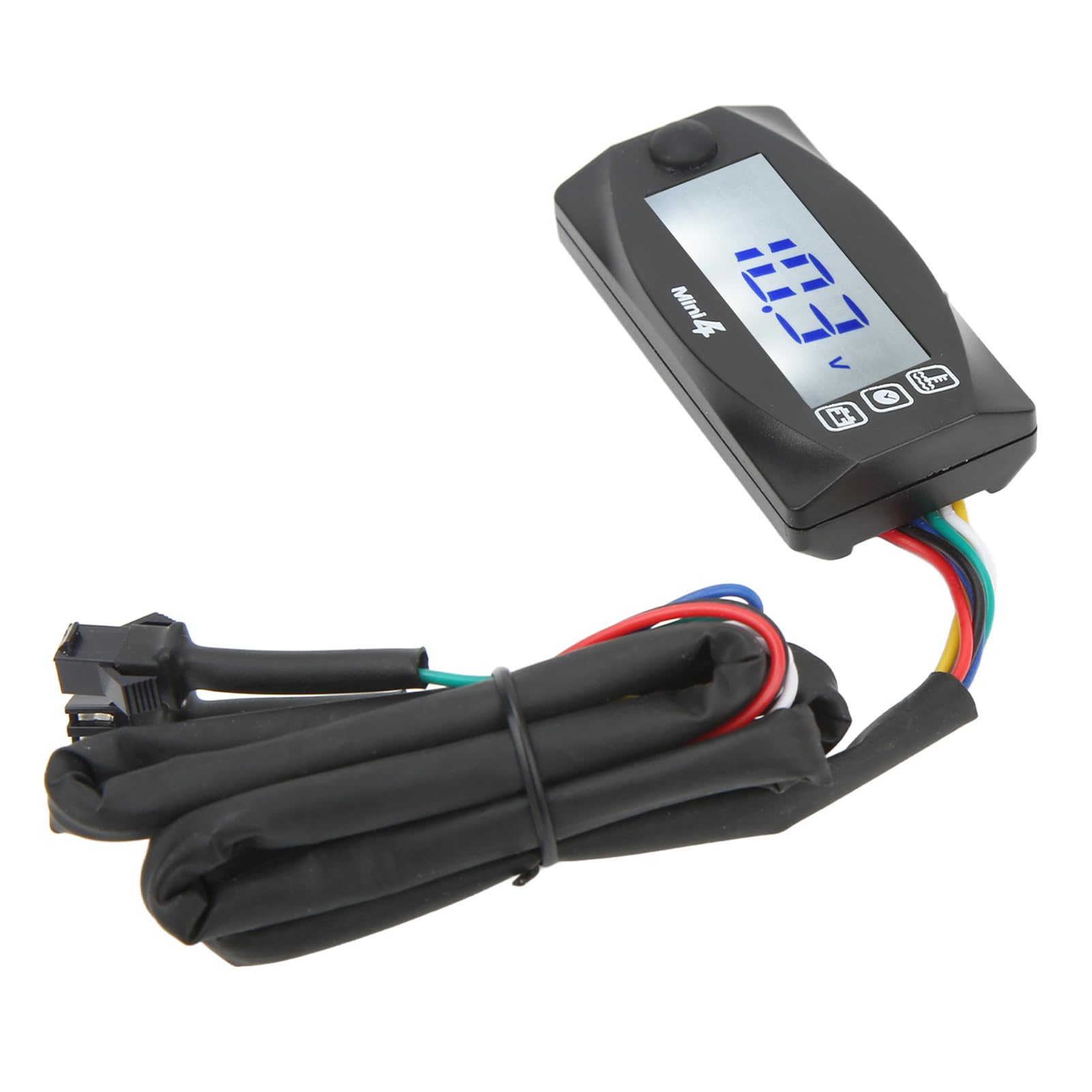 Termómetro Xtevu, medidor de tiempo de voltaje LCD de motocicleta, Medidor de temperatura del motor 4 en 1 pantalla, pantalla de termómetro digital universal DC12V (18MM)