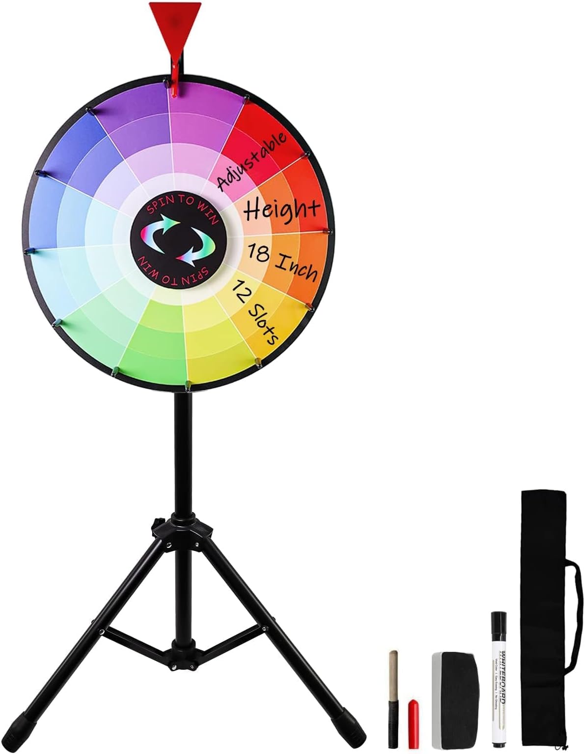 iElyiEsy 18 Inch Spinning Prize Wheel, 12 Slots Heavy Duty Editable Spinning Wheel for Fortune Height Adjustable Roulette Wheel for Carnival Trade Show