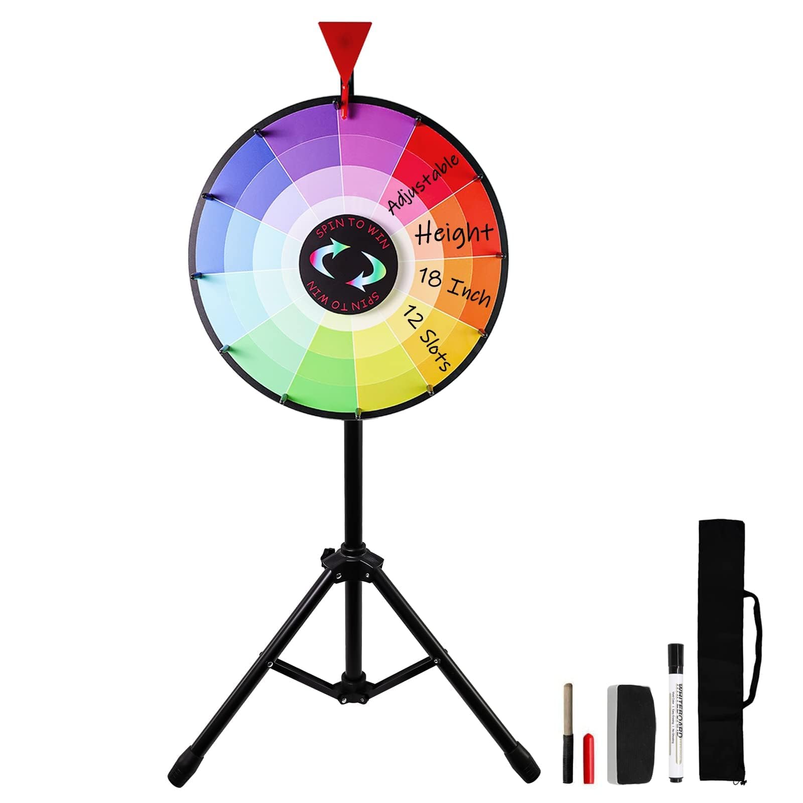 iElyiEsy 18-Inch Spinning Prize Wheel with Unique Gradient-Patterned Disc - 12 Slots Heavy-Duty & Editable Fortune Roulette. Height-Adjustable, Ideal