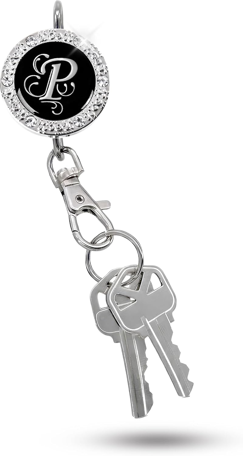 Women’s Bag Charm Key Finder, Car Keychain Hook, Cute Purse Organizer & Tote Bag Accessories, Gifts for Mom - Monogram Letter