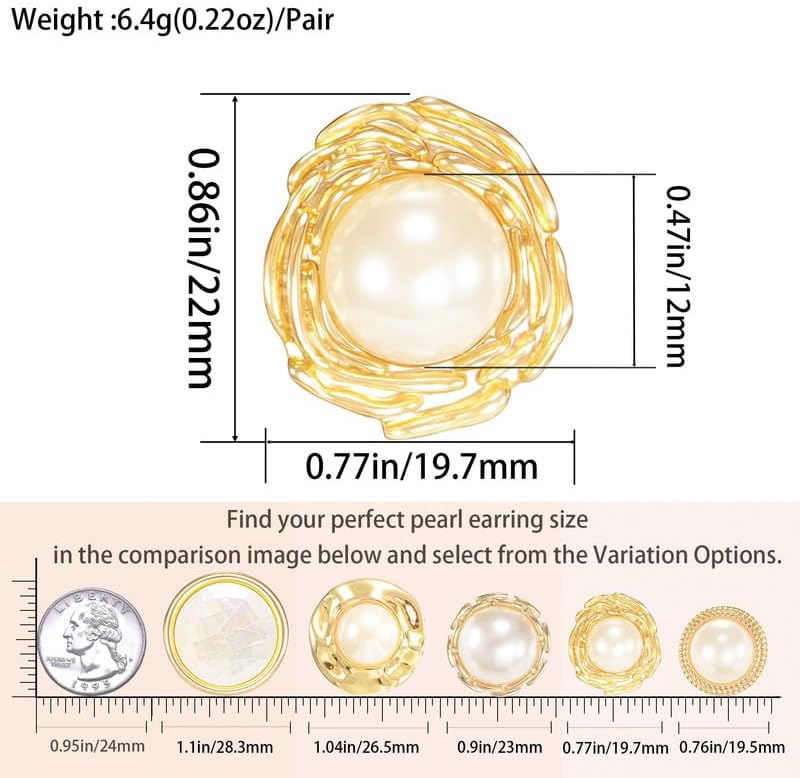 Pearl Stud Earrings for Women, Faux Large Gold Pearl Earrings Studs, Dainty White Big Pearl Earrings Pearl Statement Earrings Gold Studs - Image 5