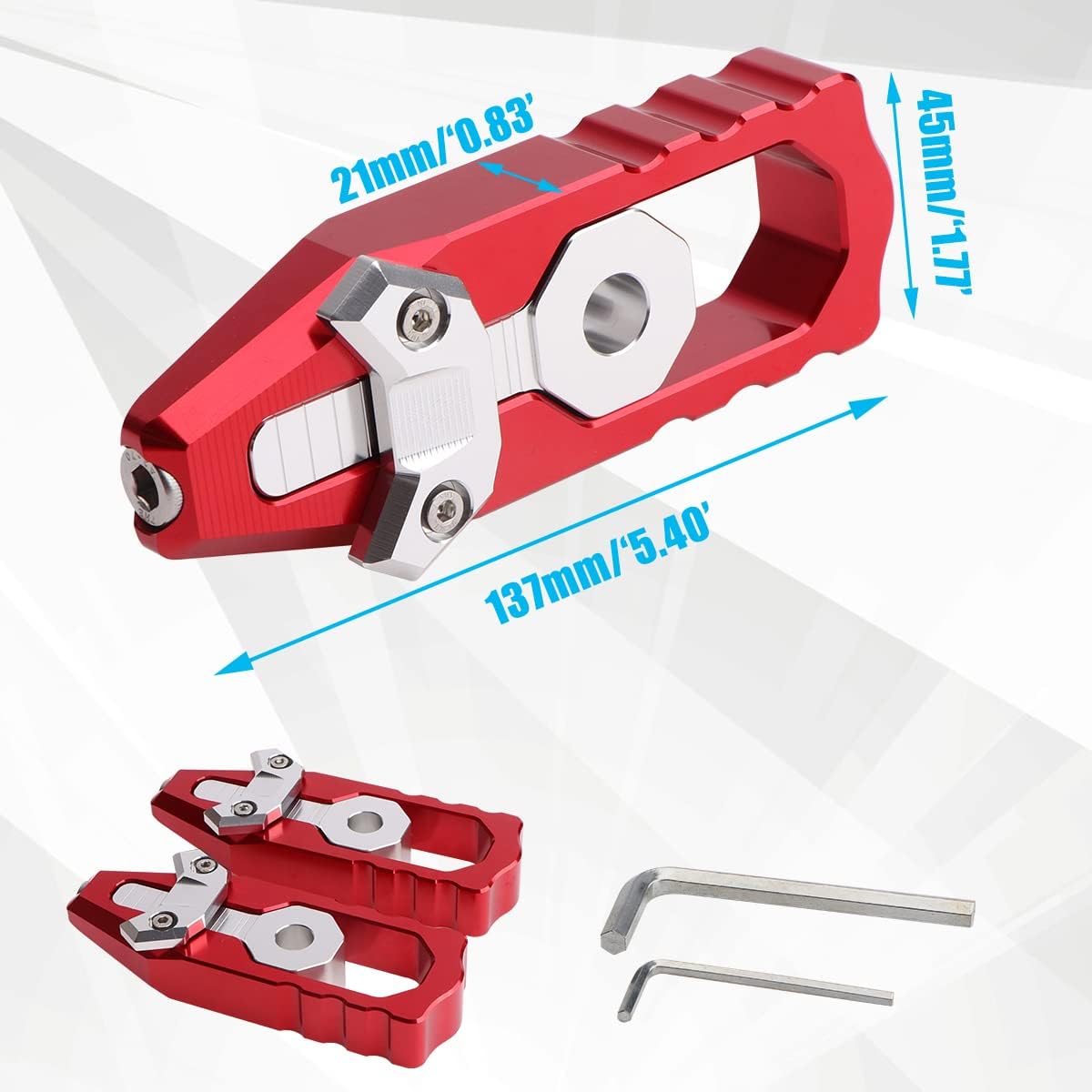 Chain Axle Adjuster Kit, CNC Billet Aluminum Chain Adjuster Tensioner, Motorcycle Chain Adjusting Tool Axle Swingarm Spool for HONDA GROM 2014-2021 (Red)