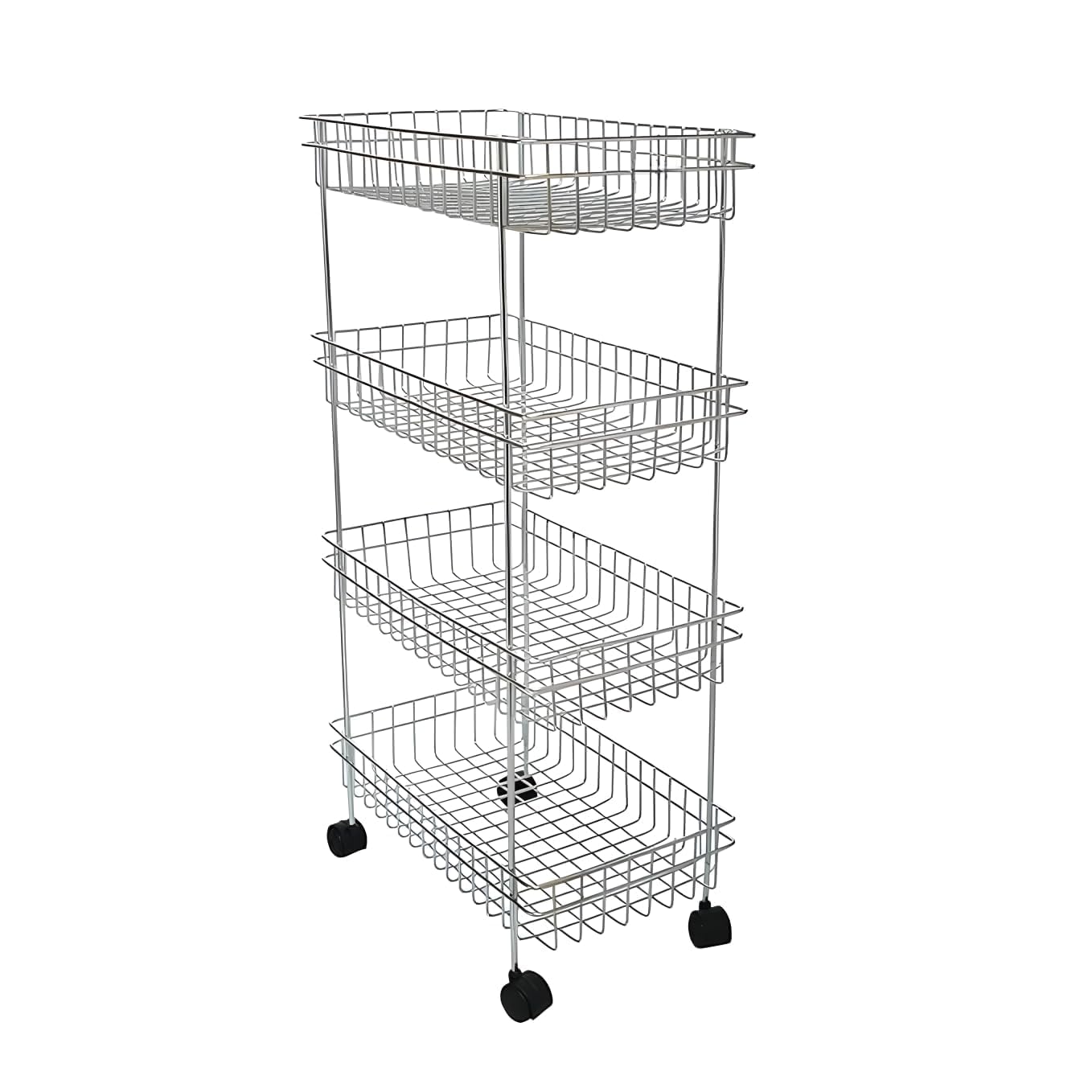 Stainless Steel Modern Kitchen Storage Rack, Folding Perforated Design Trolley for Spice, Fruits, Vegetable, Onion, Potato, Organizer Stand with Wheel, 4 Layer Trolley-image-30