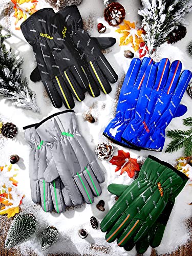 Hicarer 4 Pairs Kids Winter Gloves Waterproof Snow Ski Gloves Warm Unisex Camouflage Gloves For Cold Weather Girls Boys Children (Black, Gray, Green, Blue,For 10-15 Years Old) #TOP6