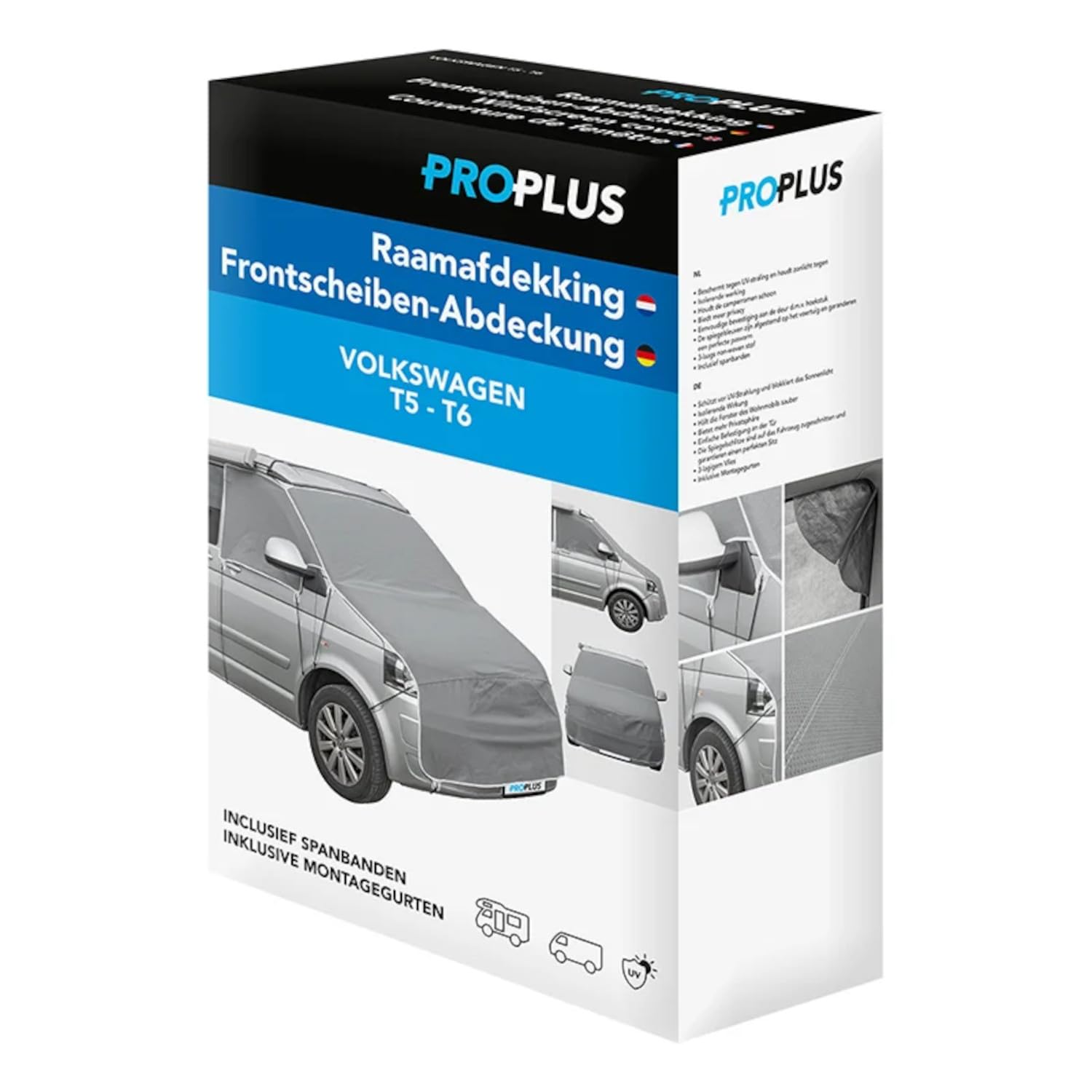 Frontscheiben Abdeckung kompatibel für Verschiedene Marken – Abdeckplane für Wohnwagen mit UV-Schutz 160 GSM Vliesstoff, Spiegelschlitzen & Spanngurten (Kompatibel mit Volkswagen T5 und T6)