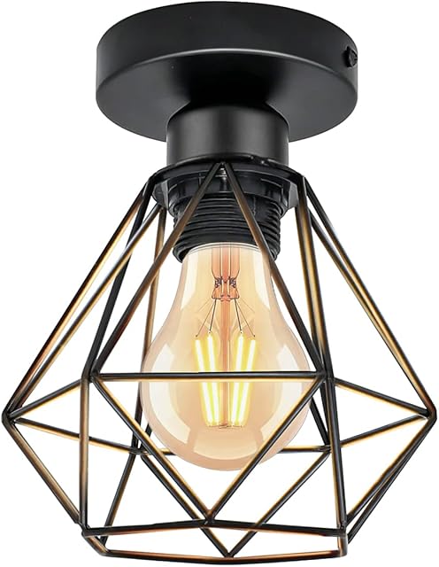 URing Lampa wisząca, lampa sufitowa w stylu retro, lampa druciana, E27, żelazna klatka, maks. 40 W, Ø 16 cm, vintage, abażur, oświetlenie wewnętrzne do korytarza, gabinetu, kuchni, biura, sypialni,