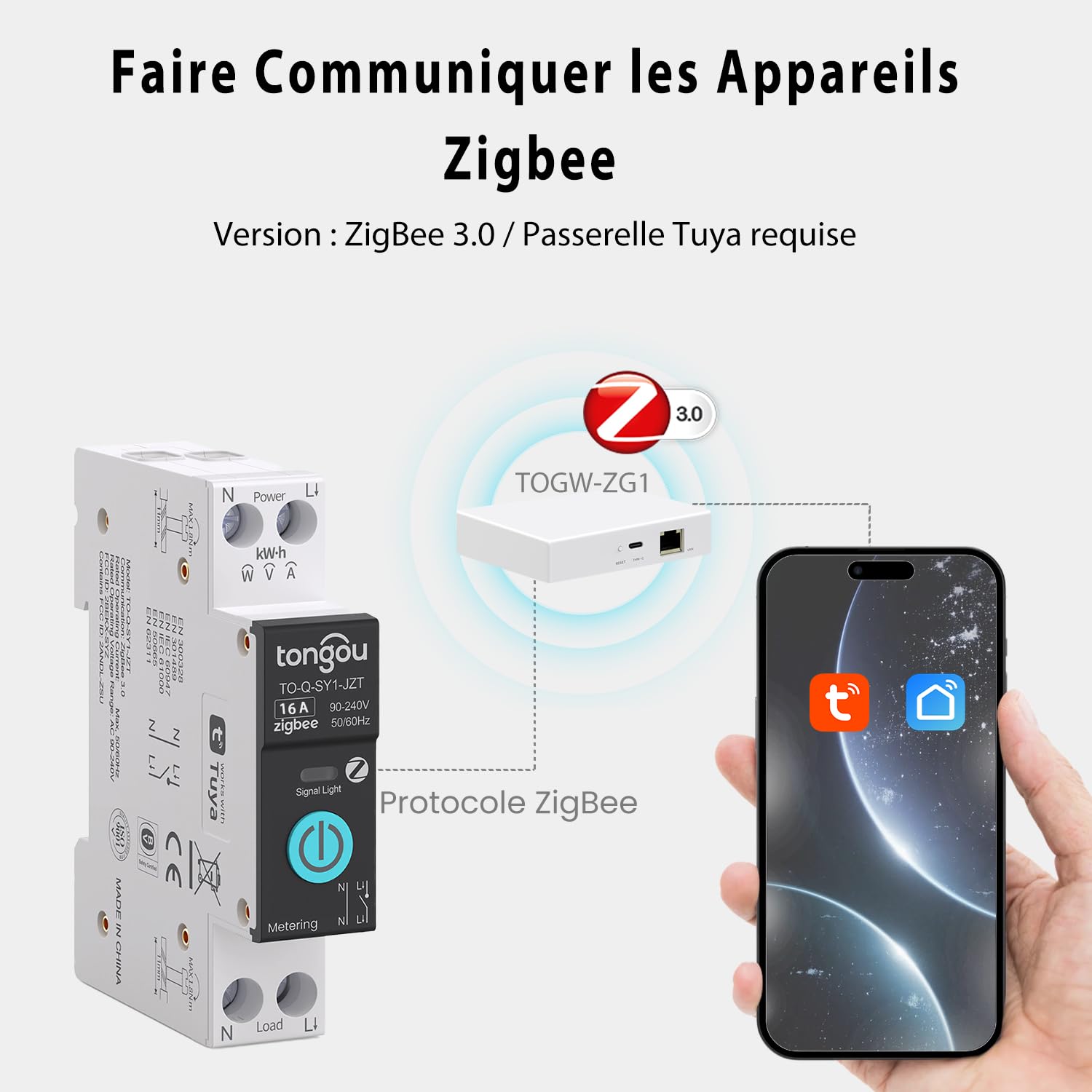 TONGOU Interrupteur Connecté 16A ZigBee Intelligent Compatible Alexa Google Assistant TUYA Smart Life Commutateur